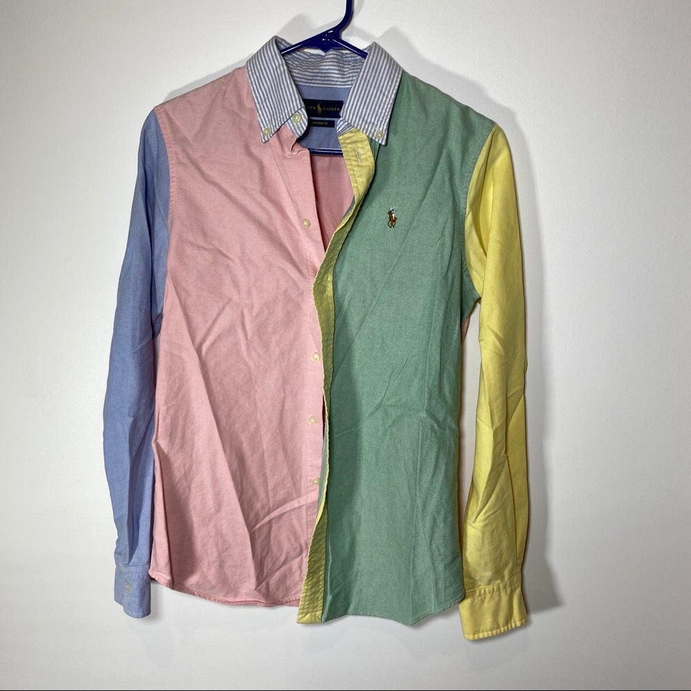 ralph lauren color block button up size small